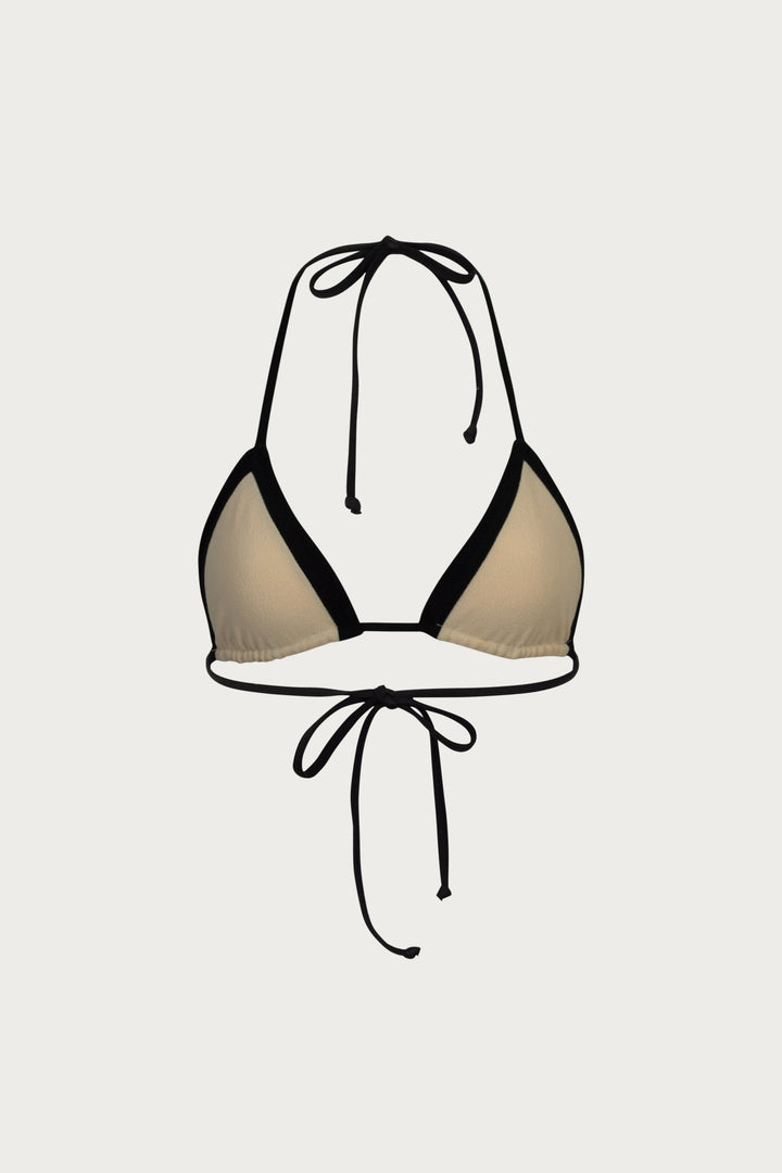 Yüksek Bel Üçgen Bikini Takımı - Krem/Siyah