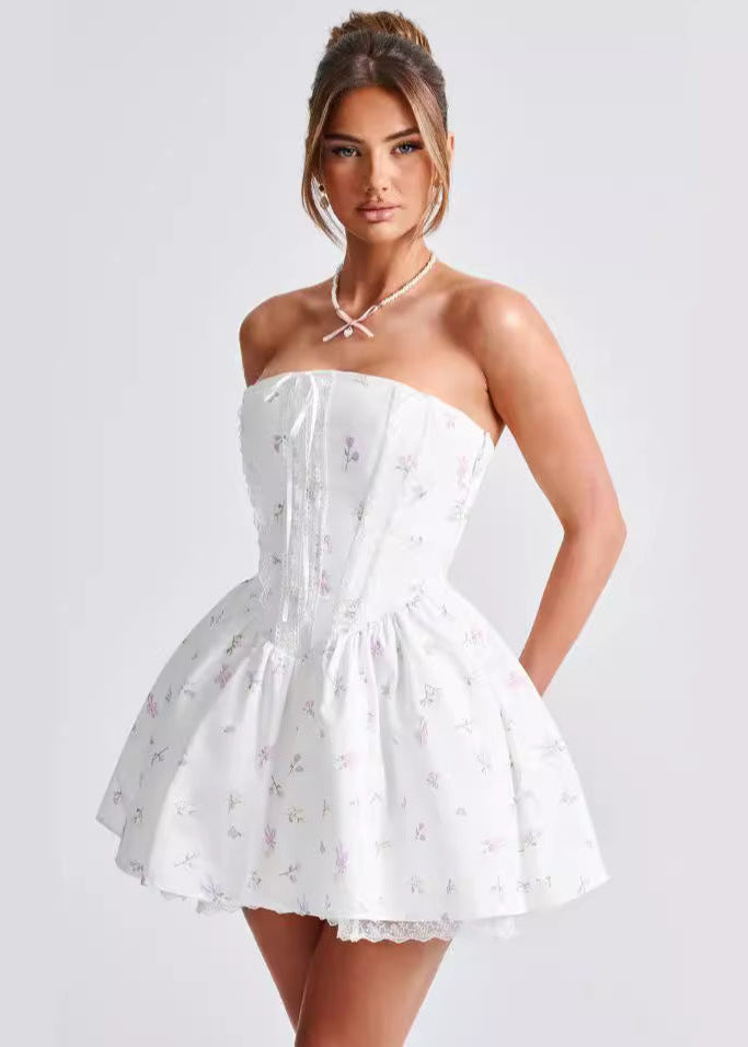 Yüksek Bel Askısız Korse Mini Elbise