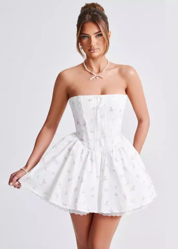 Yüksek Bel Askısız Korse Mini Elbise