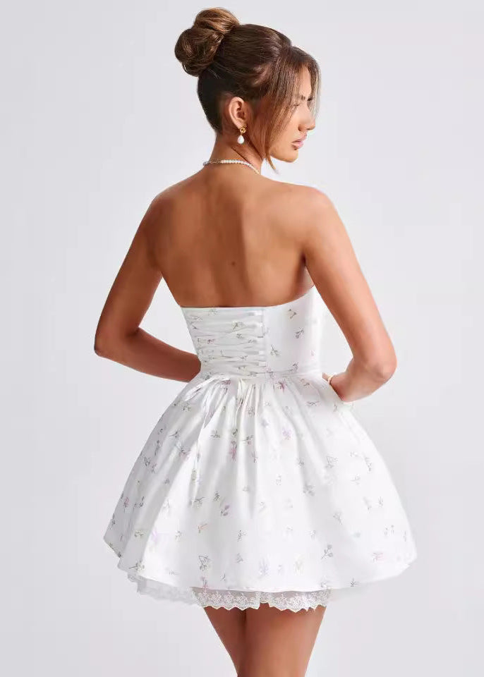 Yüksek Bel Askısız Korse Mini Elbise