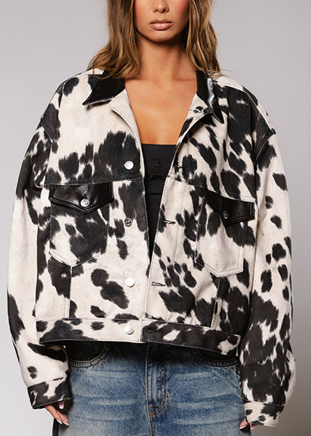 İnek Desenli Oversized Ceket
