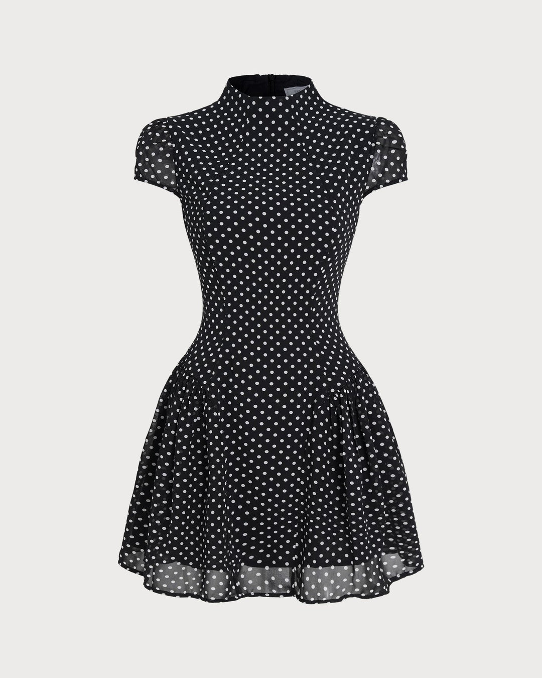 Şık Siyah Puantiye Chiffon Mini Elbise