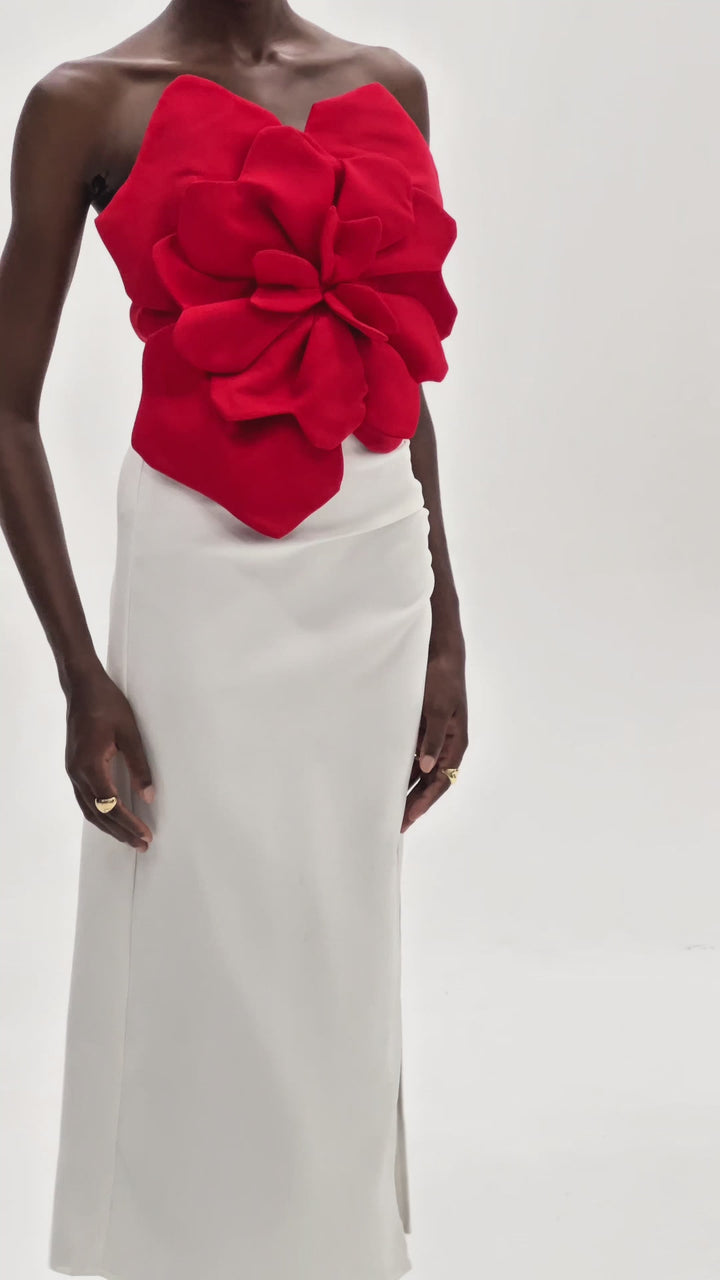 Çiçek Off Shoulder Kırmızı Bluz