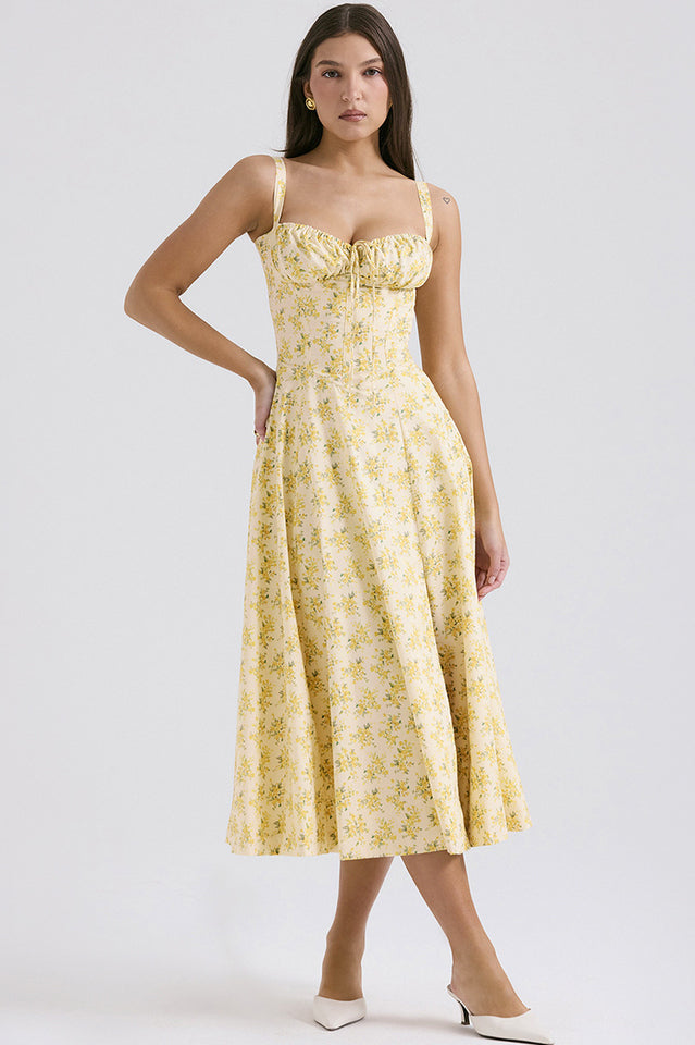 Yüksek Bel Carmen Bustier Midi Elbise