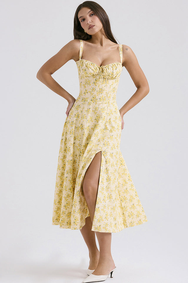Yüksek Bel Carmen Bustier Midi Elbise