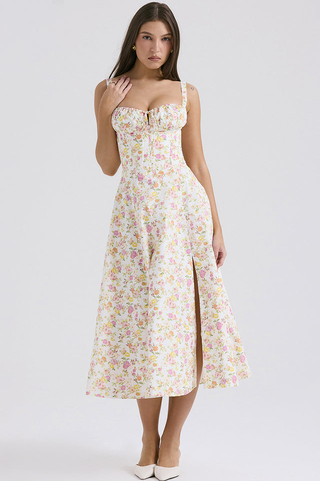 Yüksek Bel Carmen Bustier Midi Elbise