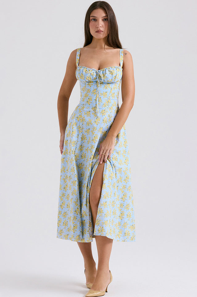 Yüksek Bel Carmen Bustier Midi Elbise