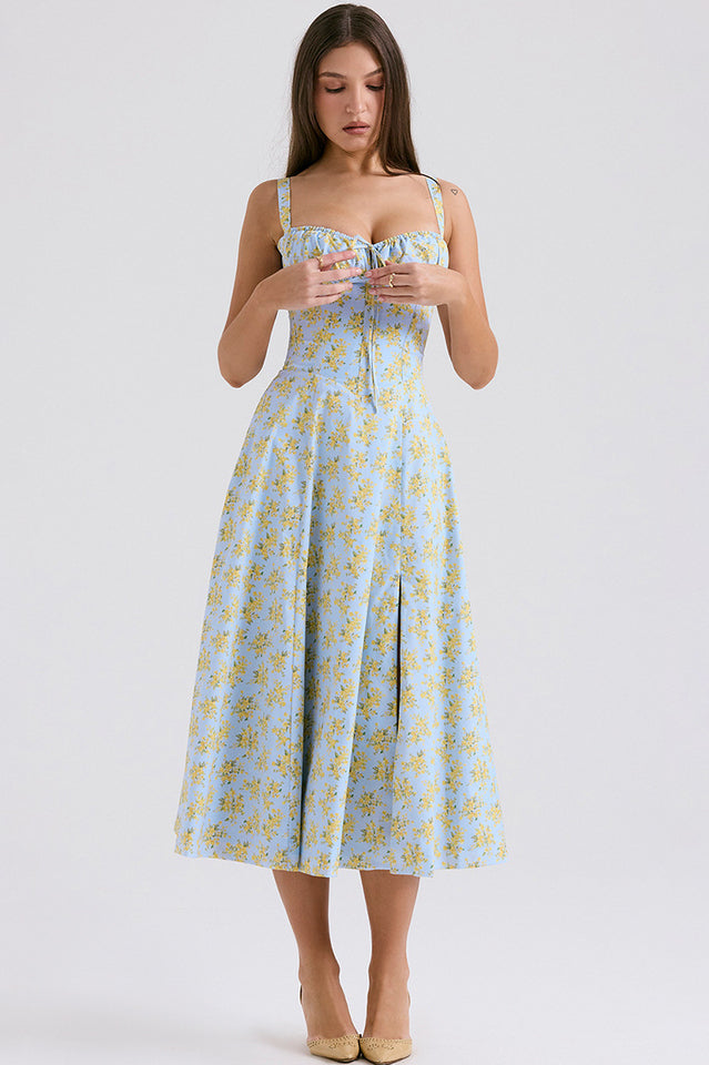 Yüksek Bel Carmen Bustier Midi Elbise