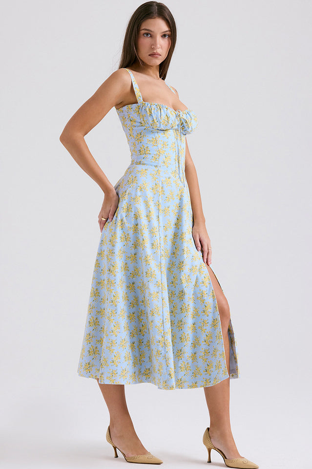 Yüksek Bel Carmen Bustier Midi Elbise