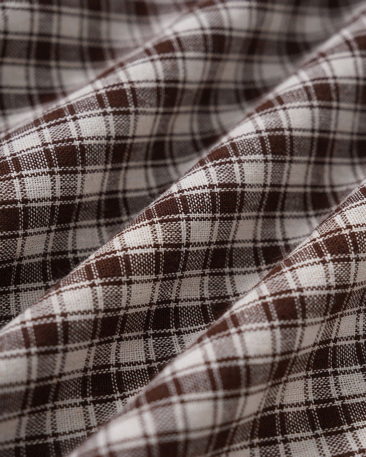 Yüksek Bel Kahverengi Gingham Puff Sleeve Mini Elbise