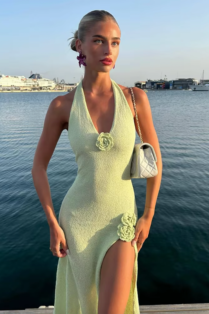 Halter Çiçekli Maxi Elbise