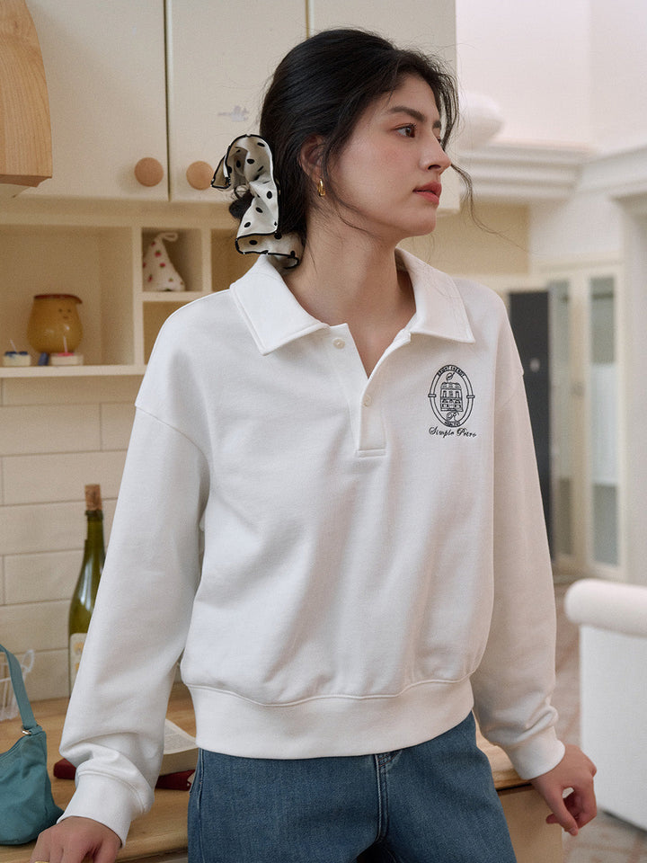Daleyza Lüks Polo Yaka %100 Pamuk Sweatshirt