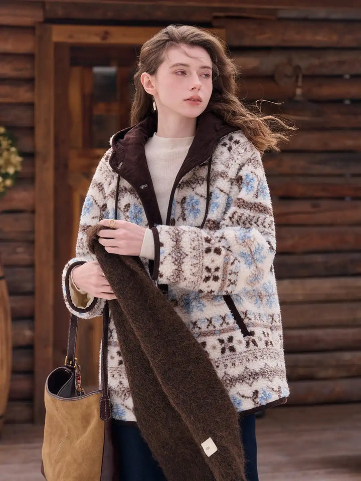 Nyomi Fair Isle Modern Kapüşonlu Kaban