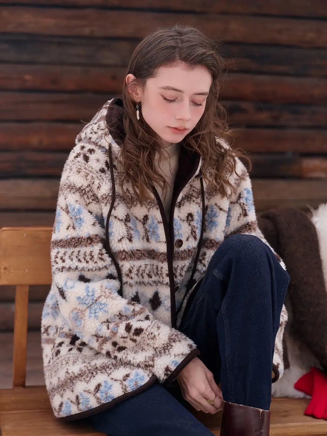 Nyomi Fair Isle Modern Kapüşonlu Kaban