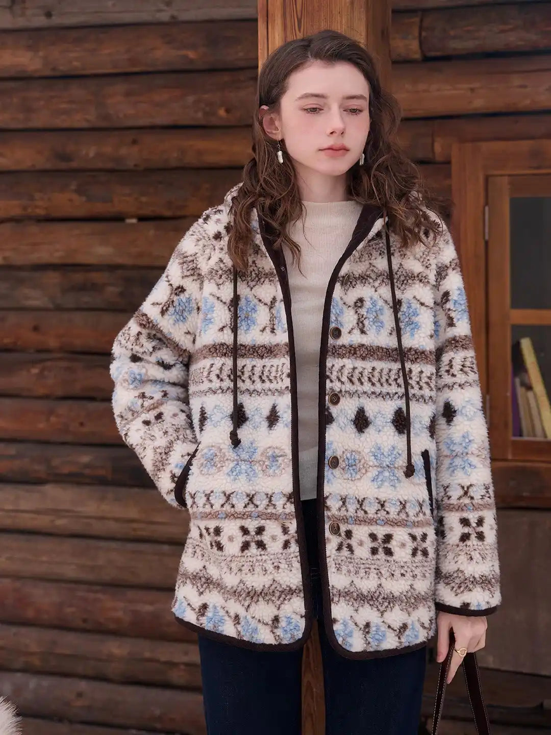Nyomi Fair Isle Modern Kapüşonlu Kaban