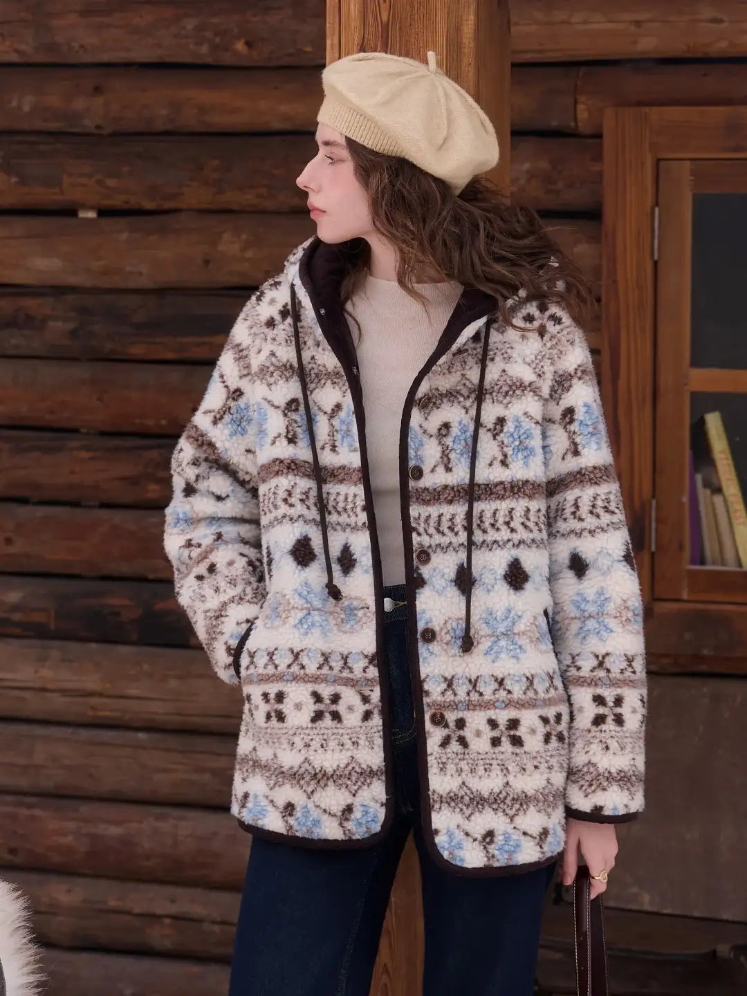 Nyomi Fair Isle Modern Kapüşonlu Kaban