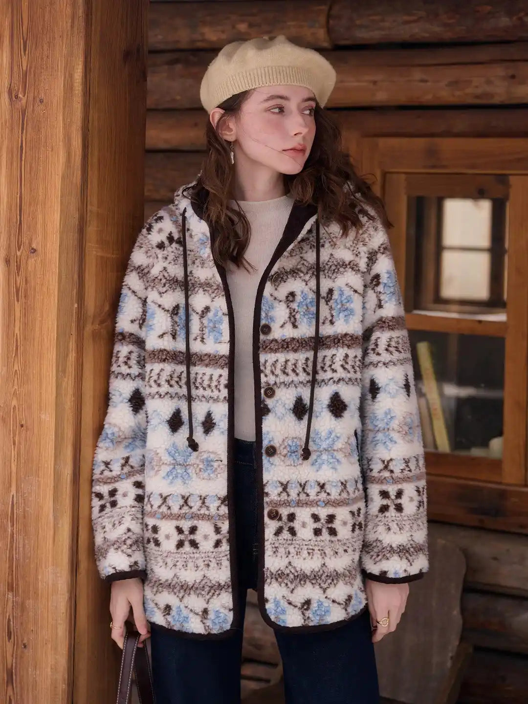 Nyomi Fair Isle Modern Kapüşonlu Kaban