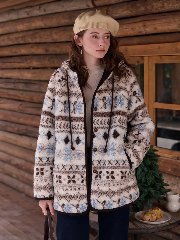 Nyomi Fair Isle Modern Kapüşonlu Kaban