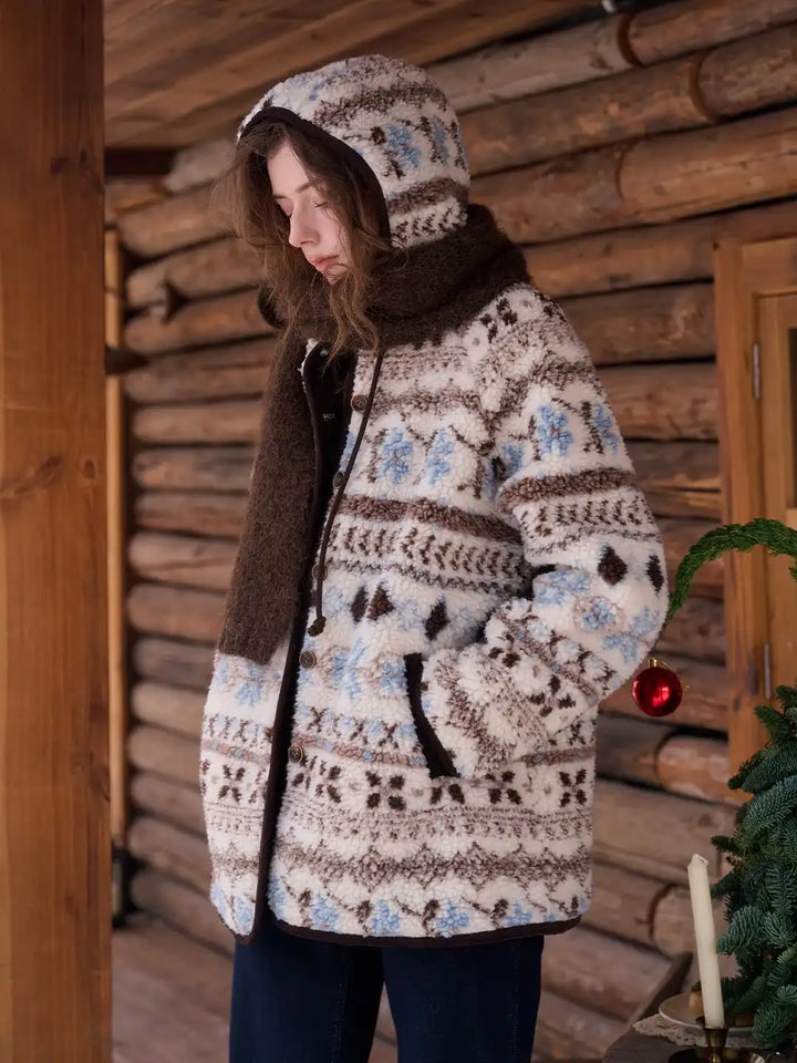 Nyomi Fair Isle Modern Kapüşonlu Kaban