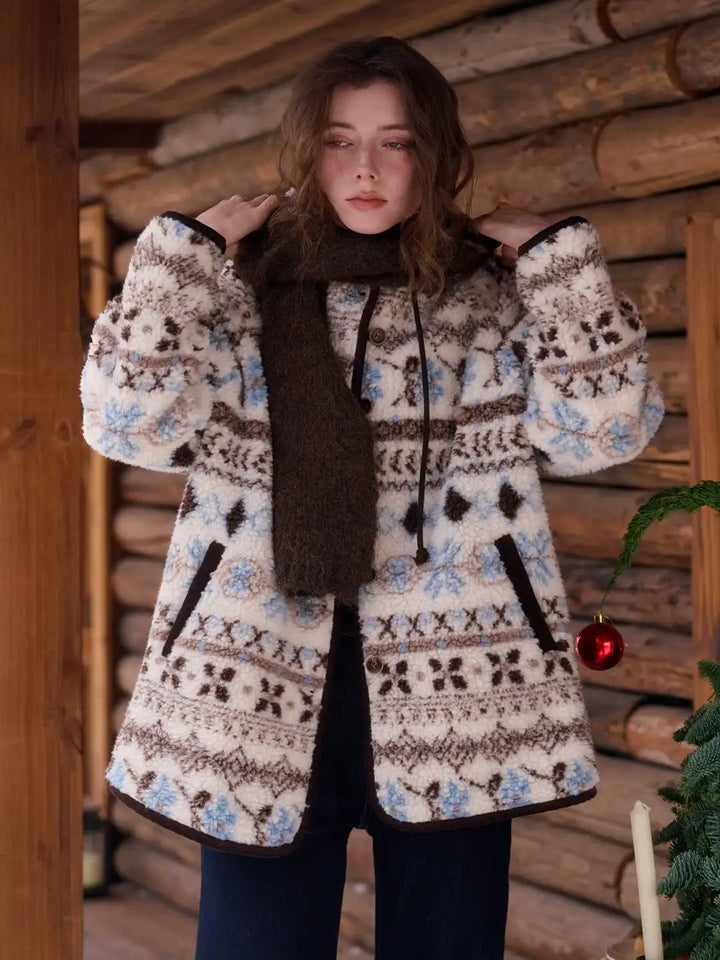 Nyomi Fair Isle Modern Kapüşonlu Kaban