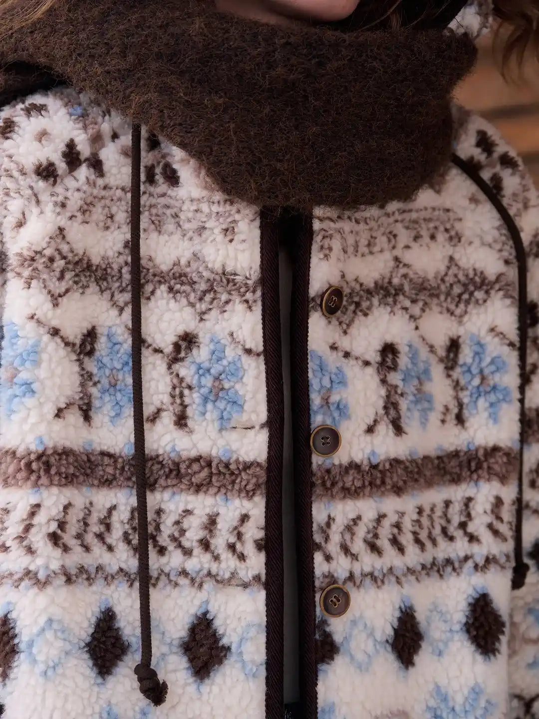 Nyomi Fair Isle Modern Kapüşonlu Kaban
