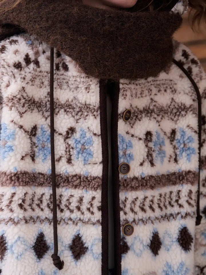 Nyomi Fair Isle Modern Kapüşonlu Kaban