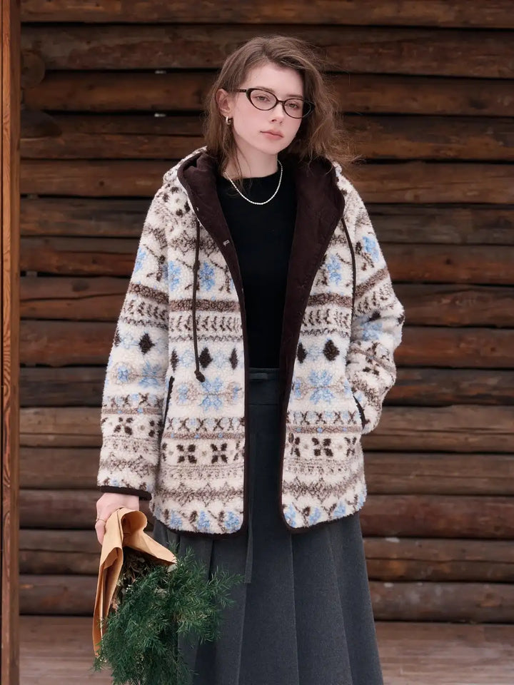 Nyomi Fair Isle Modern Kapüşonlu Kaban