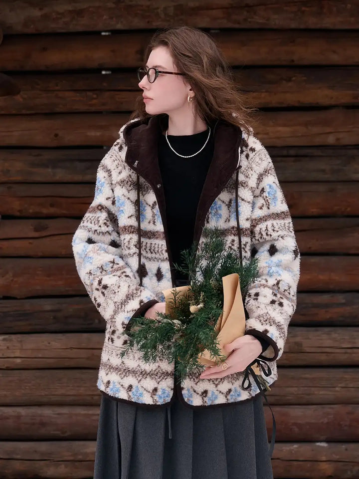 Nyomi Fair Isle Modern Kapüşonlu Kaban