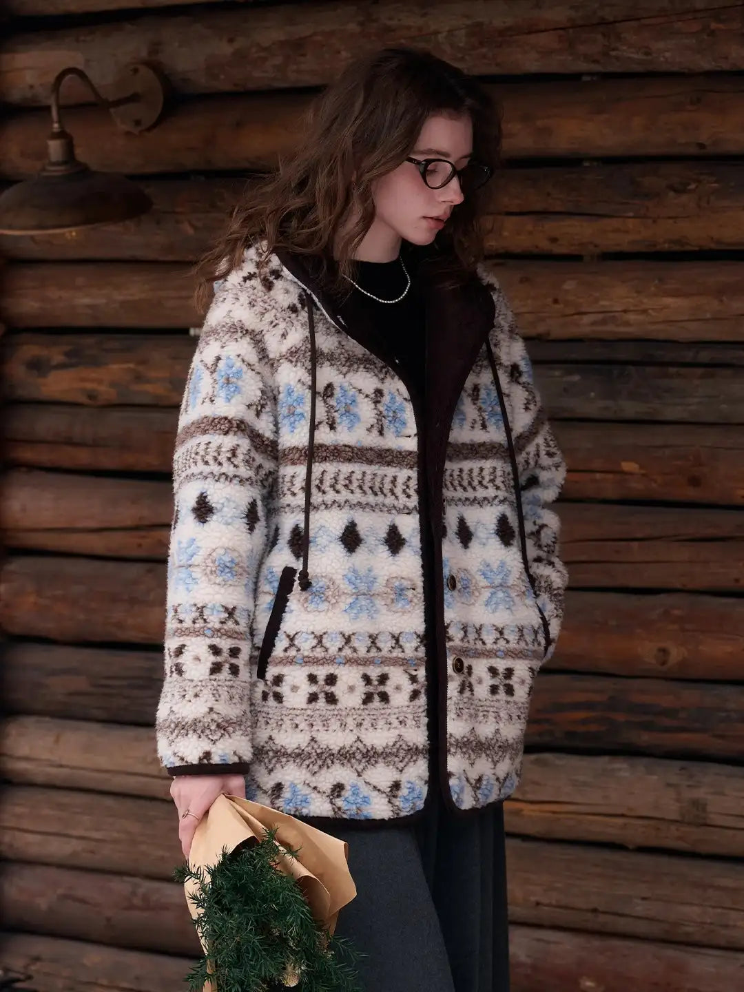 Nyomi Fair Isle Modern Kapüşonlu Kaban