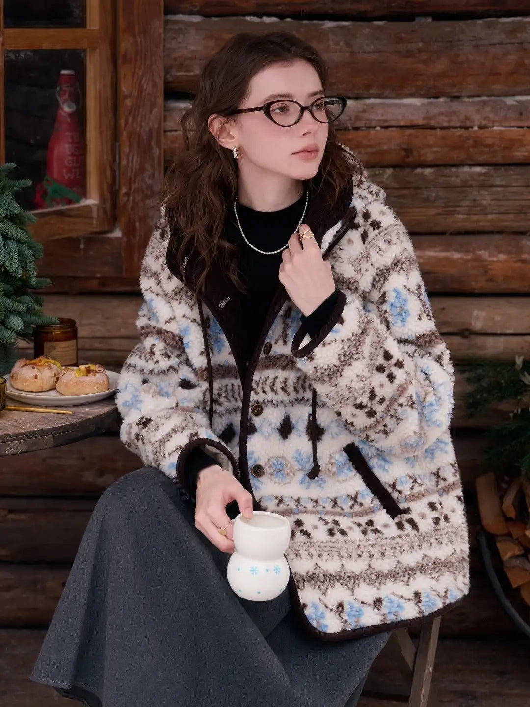 Nyomi Fair Isle Modern Kapüşonlu Kaban