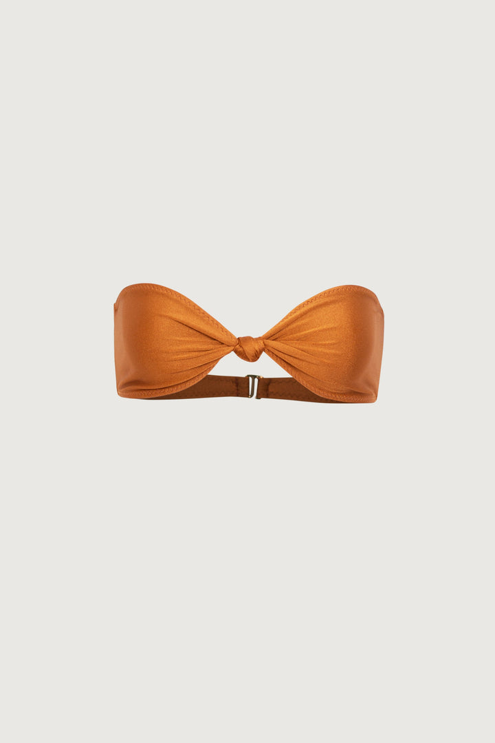 Yüksek Bel Düğümlü Bandeau Bikini Takımı - Bronz