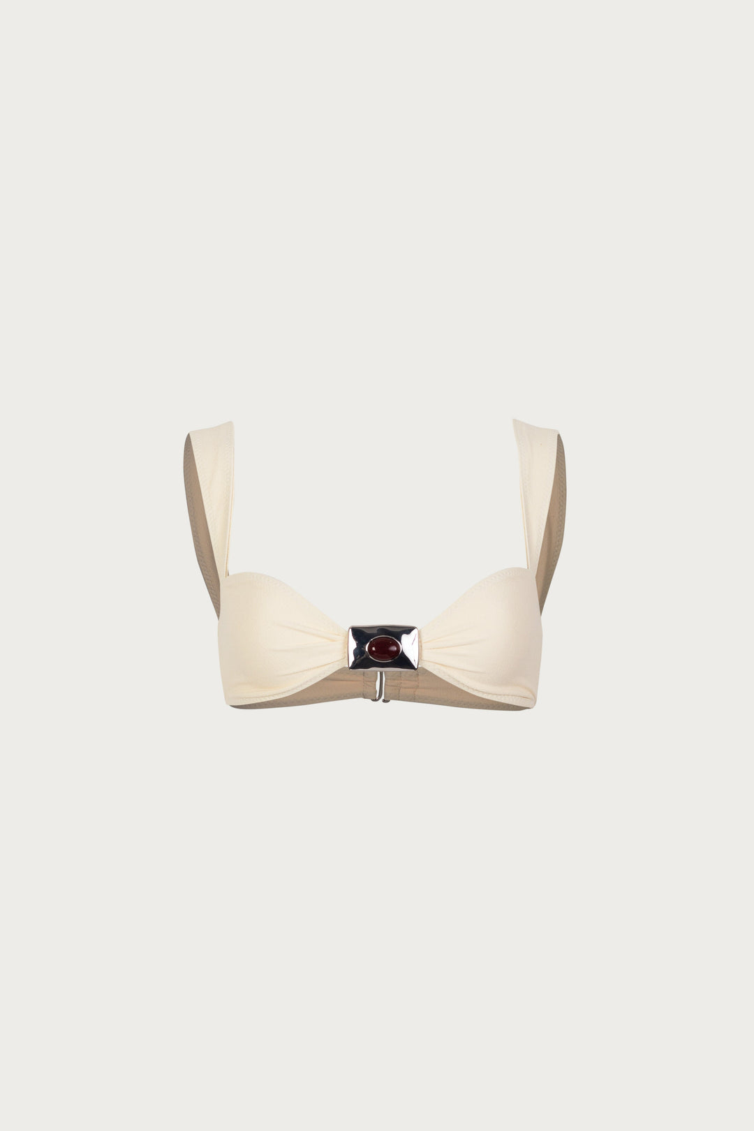 Yüksek Bel Suni Süet Krem Çekiç Taş Bikini Takımı
