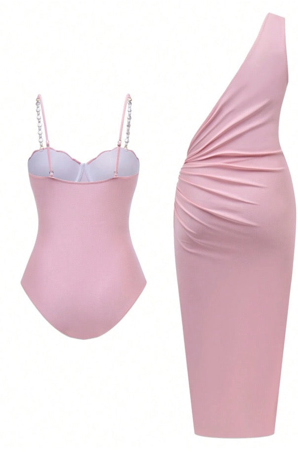 Yüksek Bel Monokini ve Elbise Kapama Seti