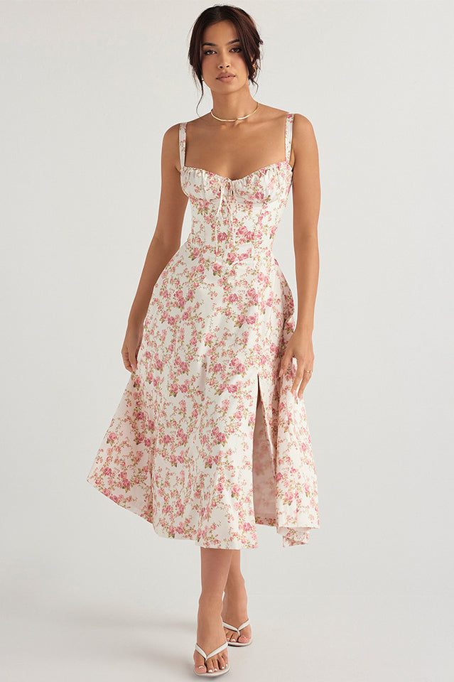 Yüksek Bel Carmen Bustier Midi Elbise