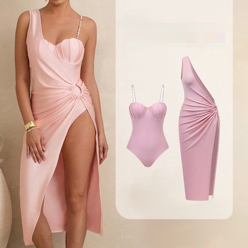 Yüksek Bel Monokini ve Elbise Kapama Seti