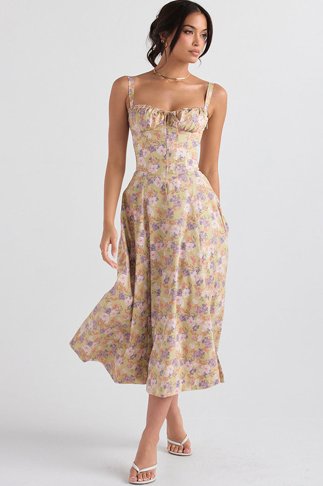Yüksek Bel Carmen Bustier Midi Elbise