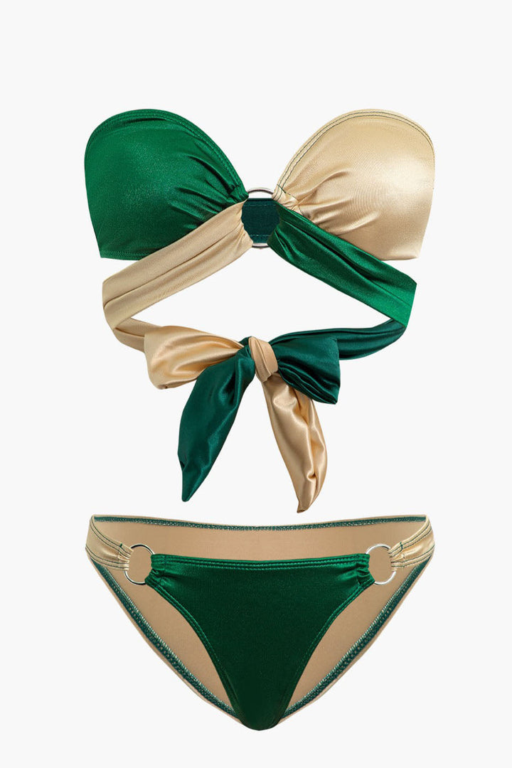 Yüksek Bel Kontrast Düğüm Bikini Seti