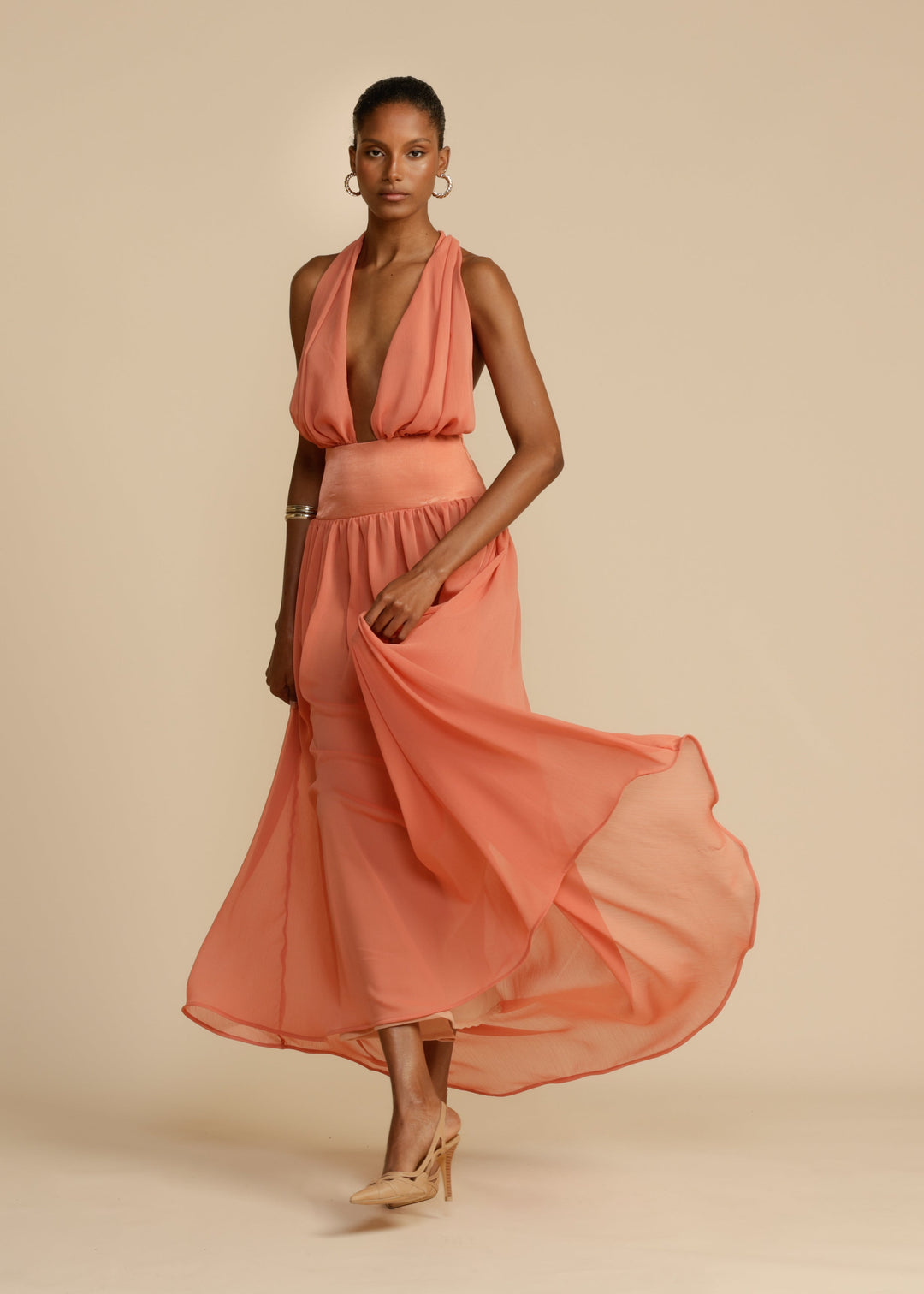 Somon Renkli Modern Serena Elbise