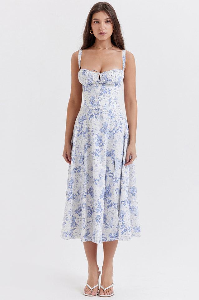 Yüksek Bel Carmen Bustier Midi Elbise