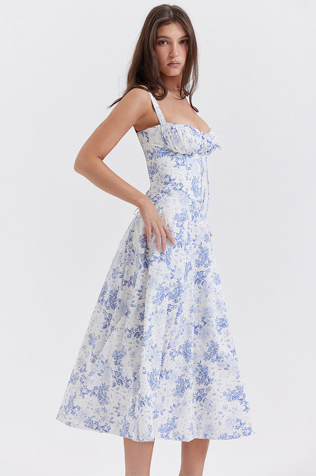 Yüksek Bel Carmen Bustier Midi Elbise