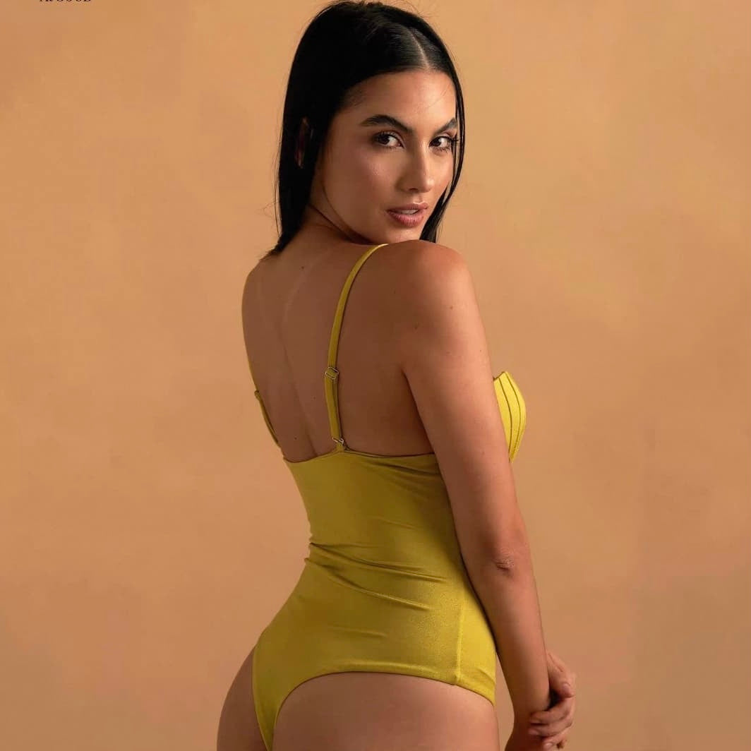 Altın Işıltı Yapılandırılmış Monokini ve Elbise Üstü Seti