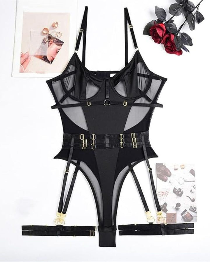 Yüksek Bel Saten Dokulu Bodysuit İç Giyim