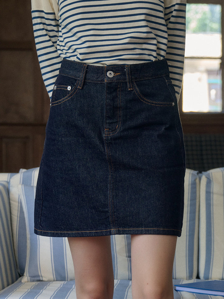 Kayleigh Vintage Yüksek Bel Pamuk Denim Etek
