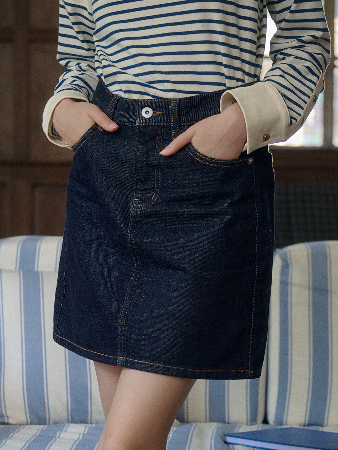 Kayleigh Vintage Yüksek Bel Pamuk Denim Etek