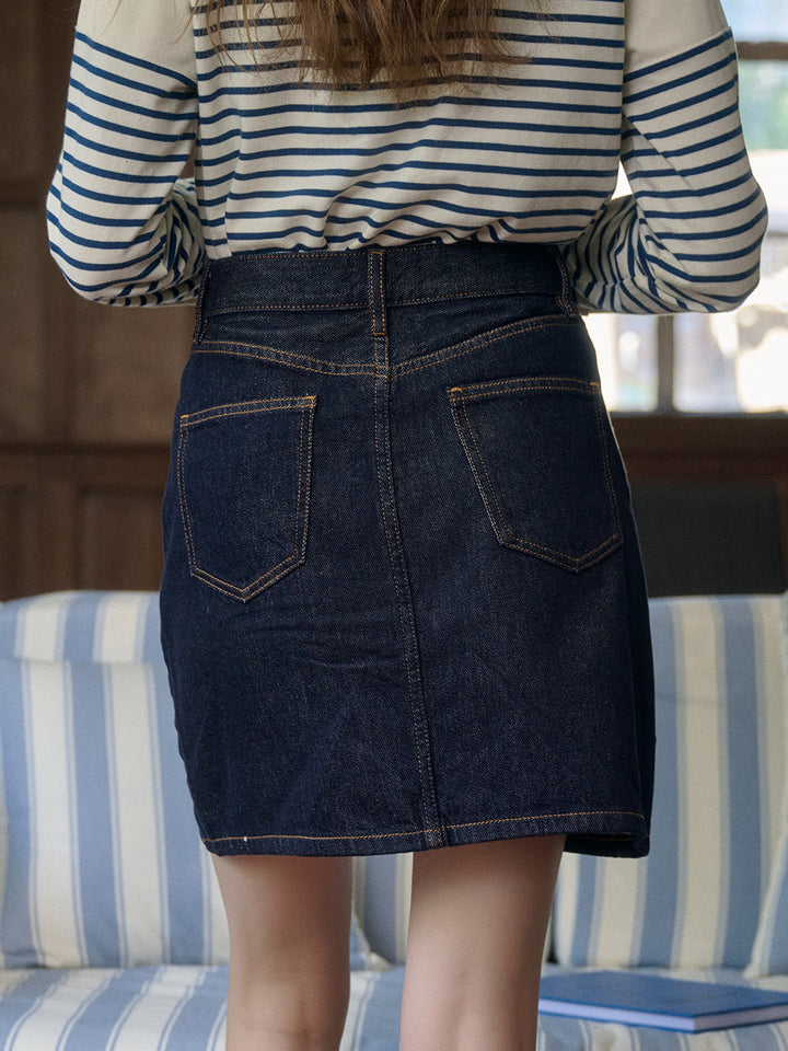 Kayleigh Vintage Yüksek Bel Pamuk Denim Etek