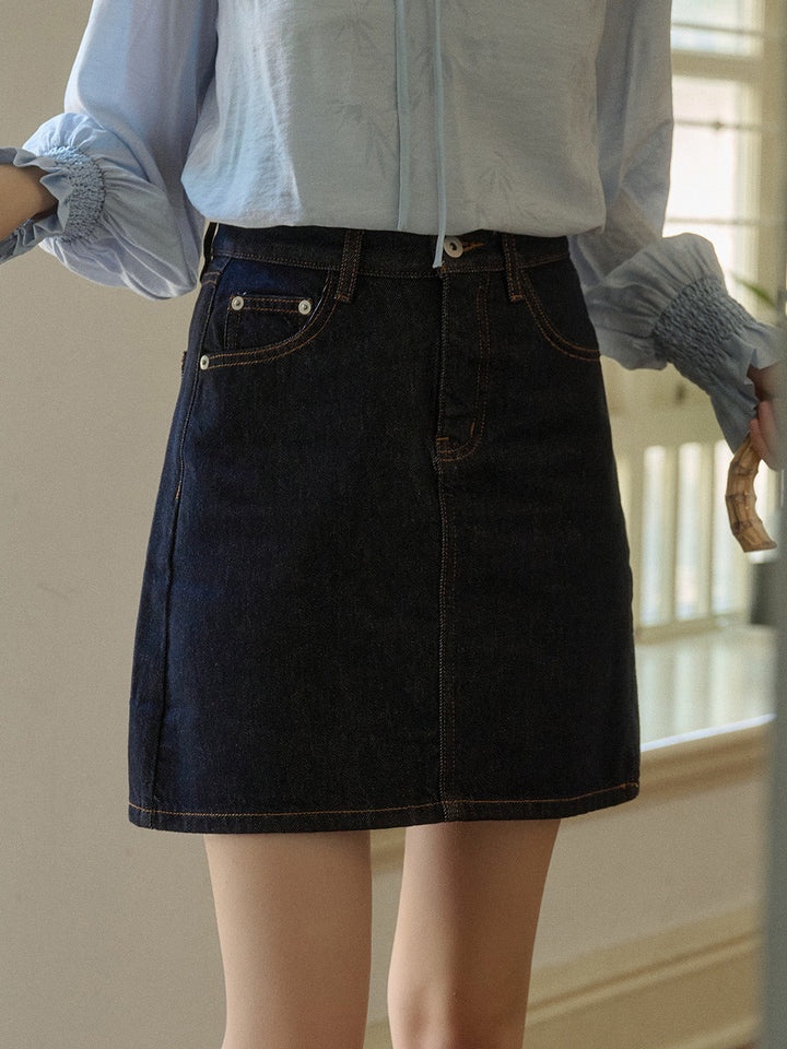 Kayleigh Vintage Yüksek Bel Pamuk Denim Etek