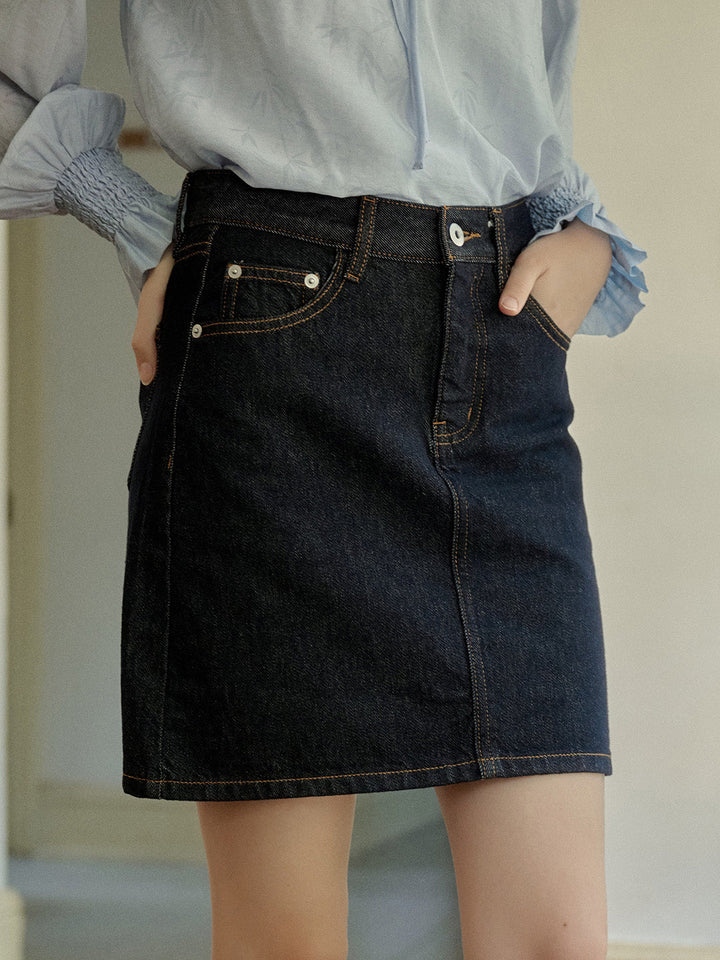 Kayleigh Vintage Yüksek Bel Pamuk Denim Etek