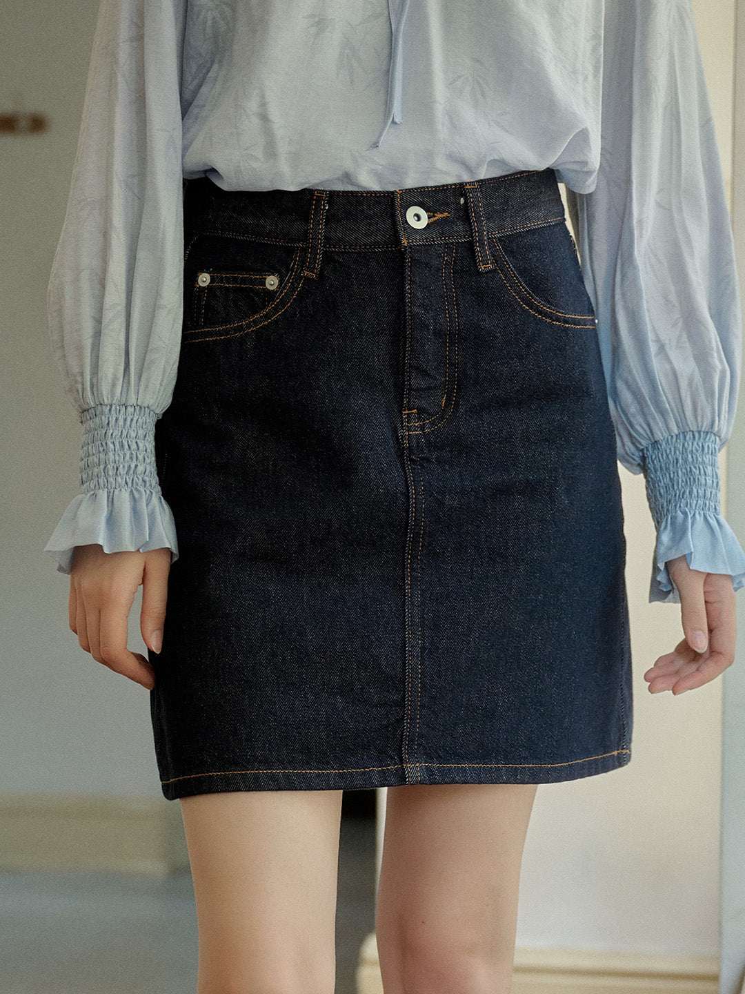 Kayleigh Vintage Yüksek Bel Pamuk Denim Etek