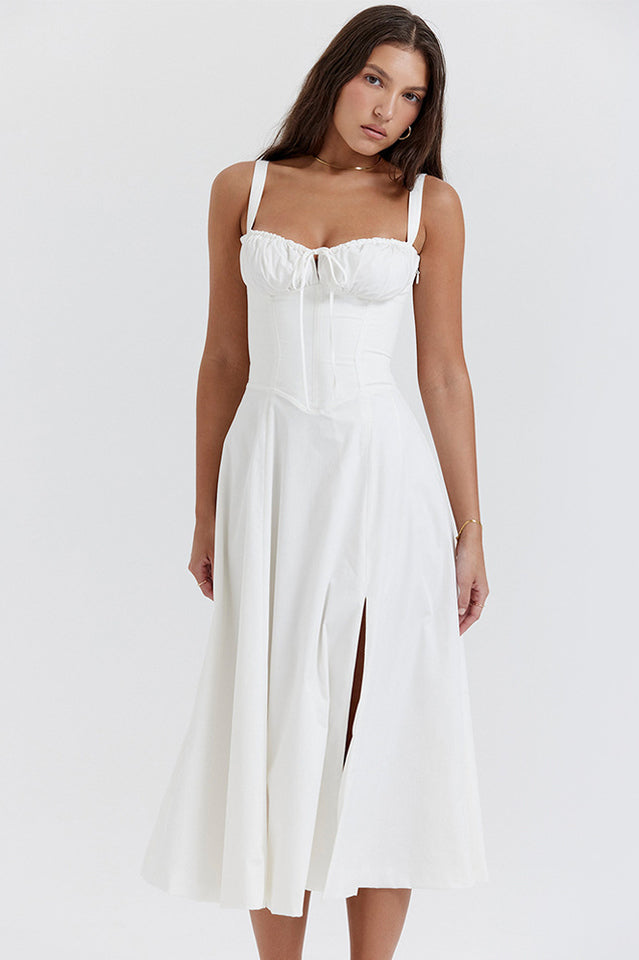 Yüksek Bel Carmen Bustier Midi Elbise