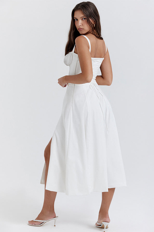 Yüksek Bel Carmen Bustier Midi Elbise